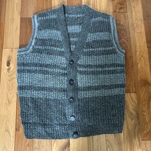 Vest Cardigan Handmade Knit Grey Stripe two tone Y2K Men's Size XL